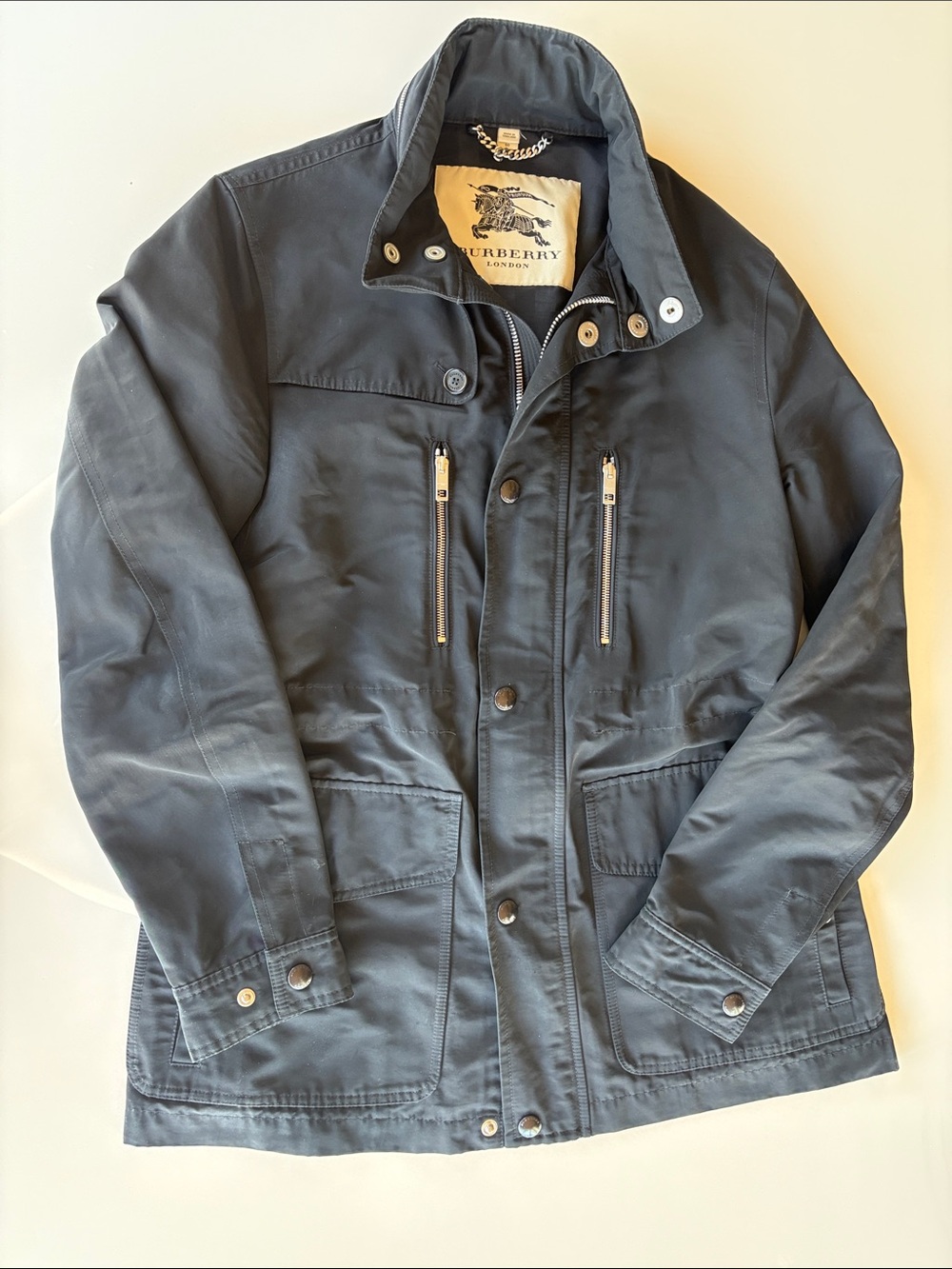 Burberry Black Field Jacket with Zip Chest Pockets